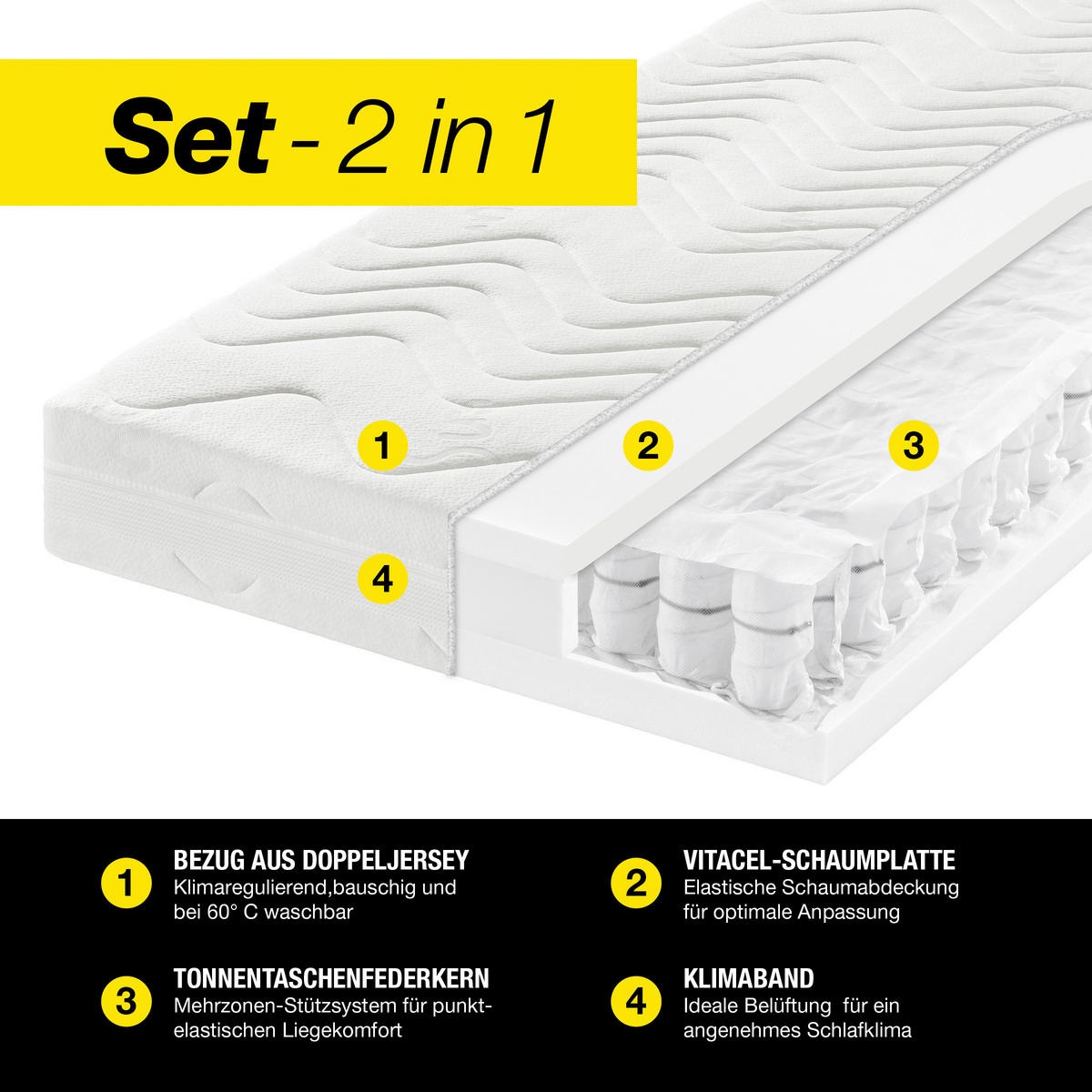 MATRATZENSET 90/190 cm  - Eichefarben, Basics, Holz (90/190cm) - Sleeptex