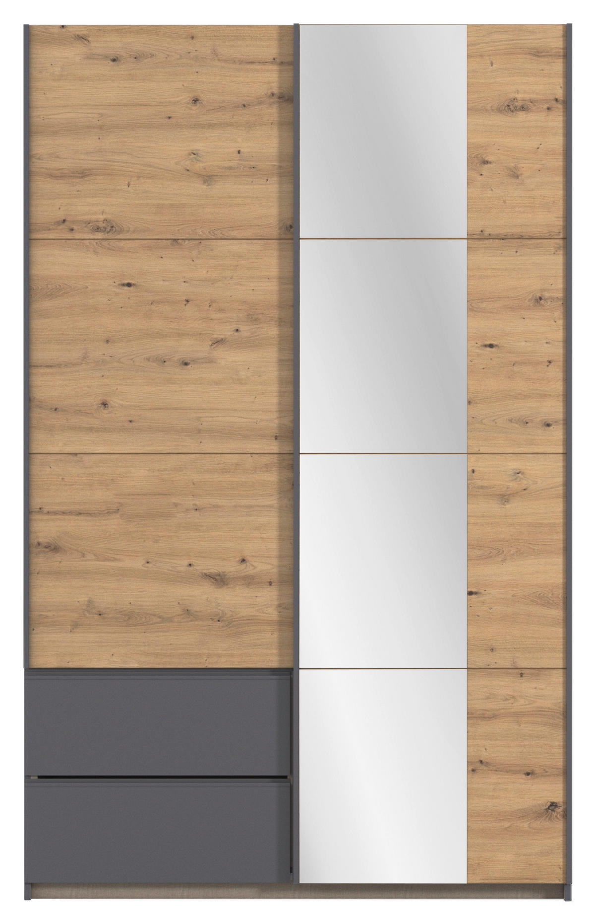 SCHWEBETÜRENSCHRANK in Grau, Eiche Artisan  - Eiche Artisan/Grau, Modern, Holzwerkstoff (131/210/59cm) - Rauch Möbel