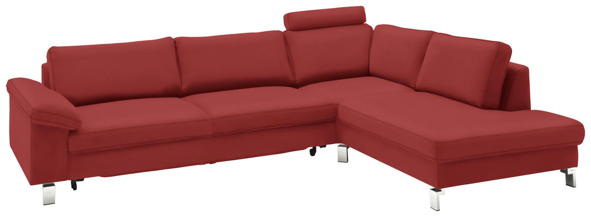 ECKSOFA in Echtleder Rot  - Chromfarben/Rot, Design, Leder/Metall (281/200cm) - Pure Home Lifestyle