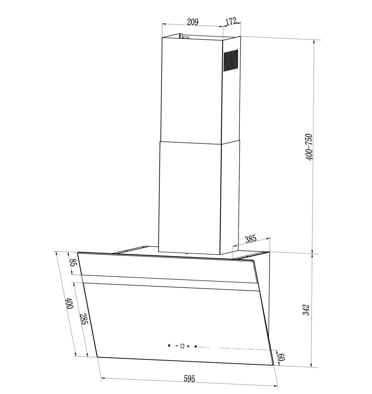 DUNSTABZUGSHAUBE S20-60 ABTY  - Schwarz, Basics, Metall (60/110/39cm) - PKM