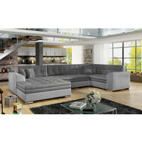 WOHNLANDSCHAFT Samt Grau, Hellgrau  - Chromfarben/Hellgrau, Design, Textil/Metall (189/338/189cm) - MID.YOU