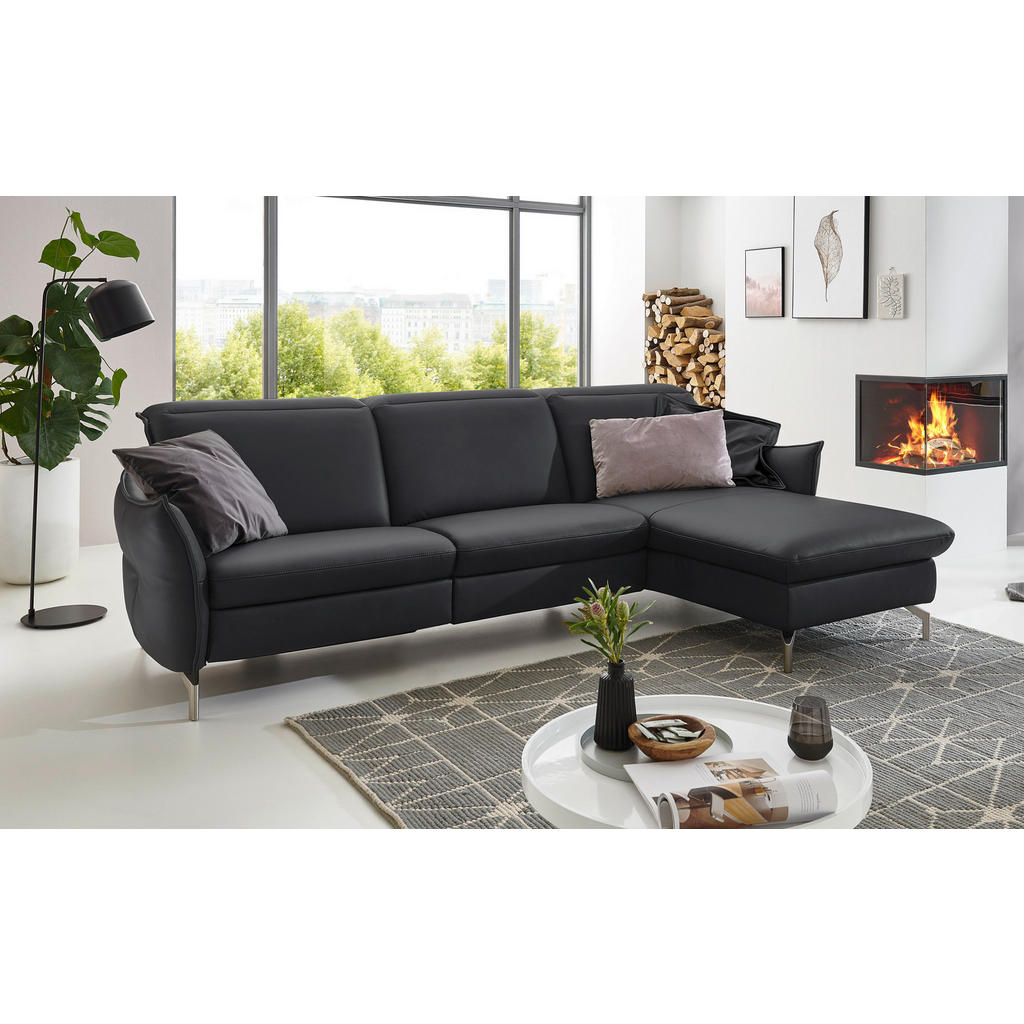 Thumbnail - Livetastic Ecksofa, Anthrazit, Leder, Echtleder, Nappaleder, 4-Sitzer, Ottomane rechts, L-Form, 233x179 cm, Made in EU, ...