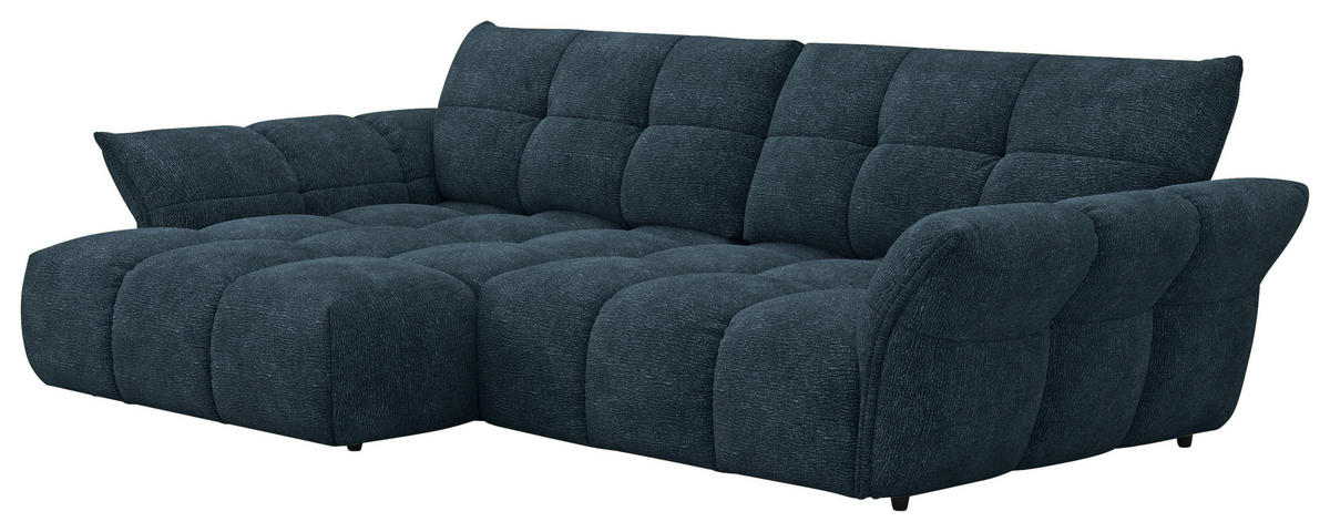 ECKSOFA Dunkelblau Chenille Rücken echt  - Schwarz/Dunkelblau, Design, Kunststoff/Textil (177/312cm) - Welnova