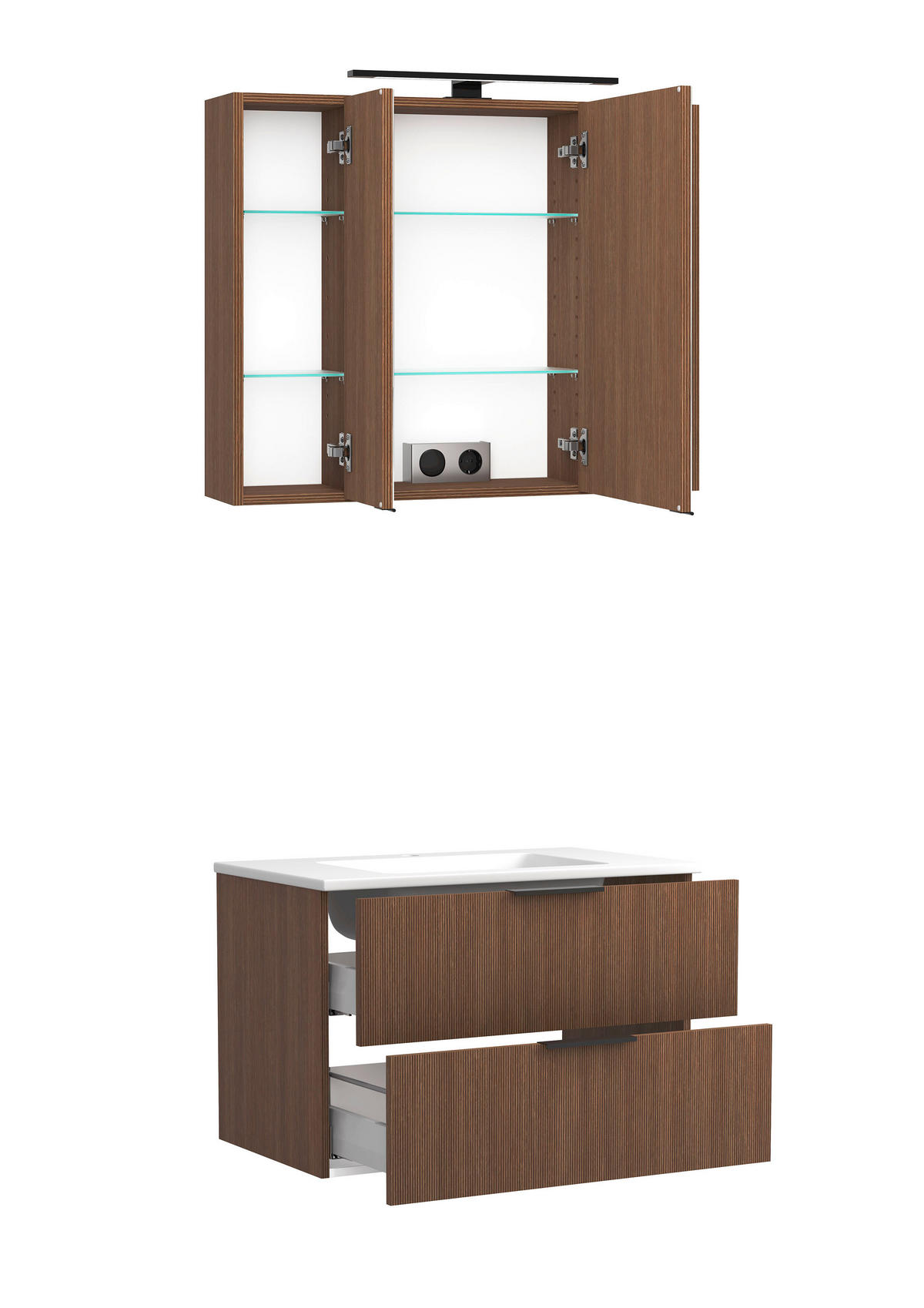 BADEZIMMER 3-teilig  in 80 cm  - Dunkelbraun/Schwarz, Natur, Glas/Holzwerkstoff (80cm) - Held
