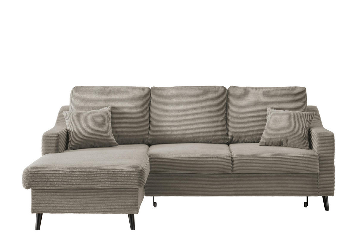 ECKSOFA Graubraun Cord  - Graubraun/Schwarz, Design, Holz/Textil (150/228cm) - P & B