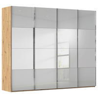 SCHWEBETÜRENSCHRANK 271/223/68 cm 4-türig Grau, Eiche Artisan  - Chromfarben/Eiche Artisan, Design, Glas/Holzwerkstoff (271/223/68cm) - Novel