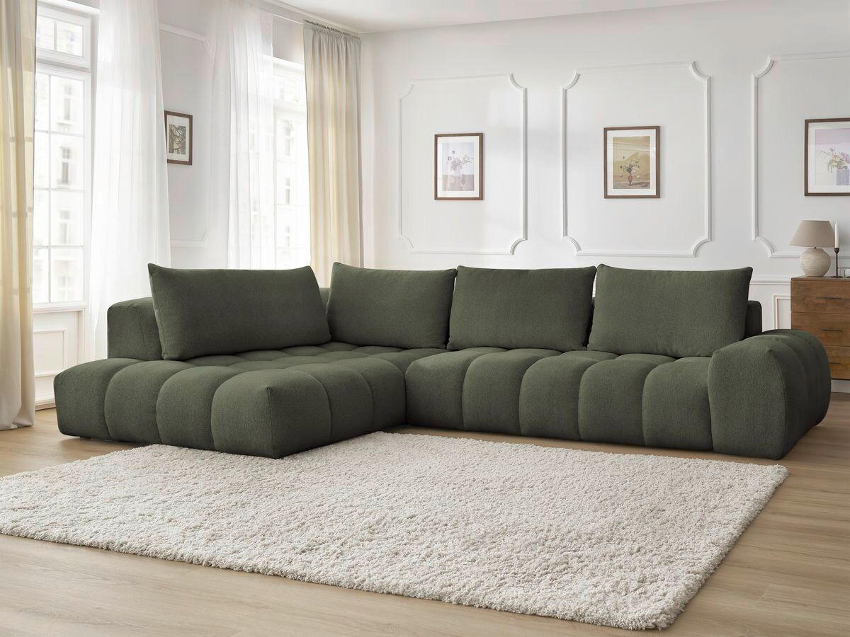 ECKSOFA Ottomane links  EVEREST Grün Flachgewebe  - Schwarz/Grün, MODERN, Kunststoff/Textil (210/352cm)