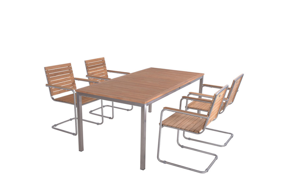 GARTENTISCHGRUPPE TeakholzHartholz Stahl  - Silberfarben/Braun, Basics, Holz/Metall (180/90/75cm) - Gardenson