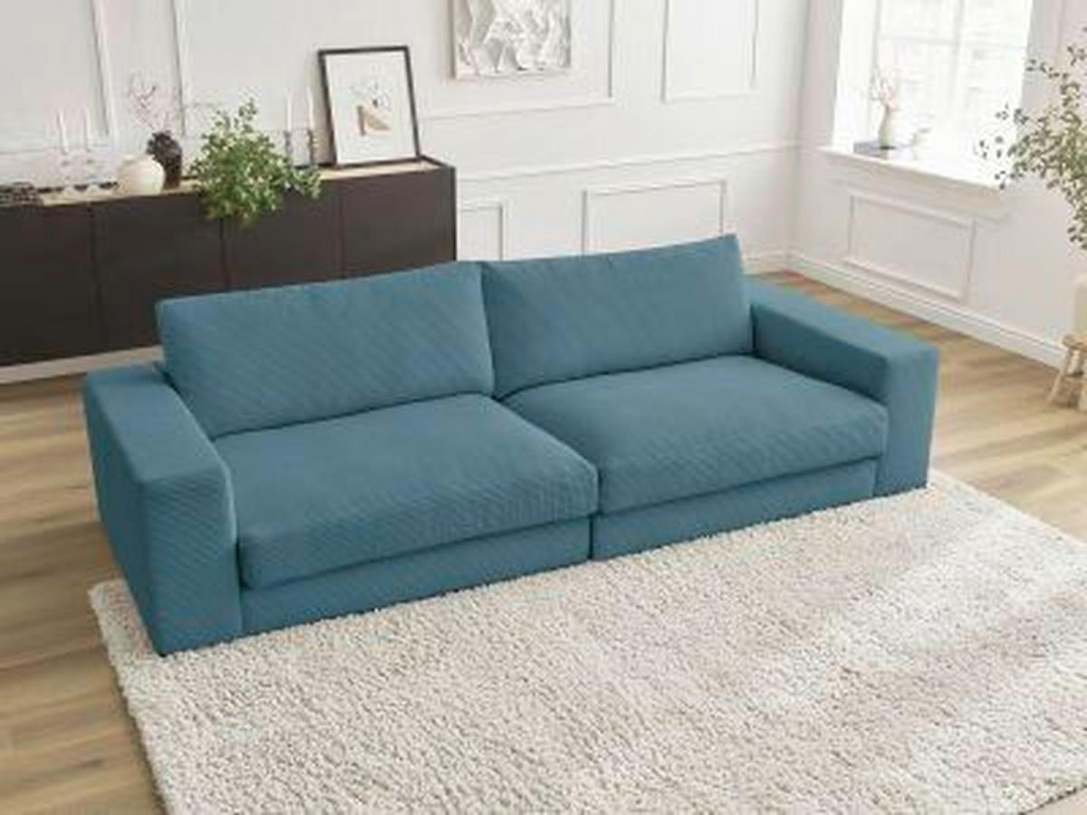 3-SITZER-SOFA LEONARD Cord Hellblau  - Schwarz/Hellblau, MODERN, Kunststoff/Textil (274/77/109cm)