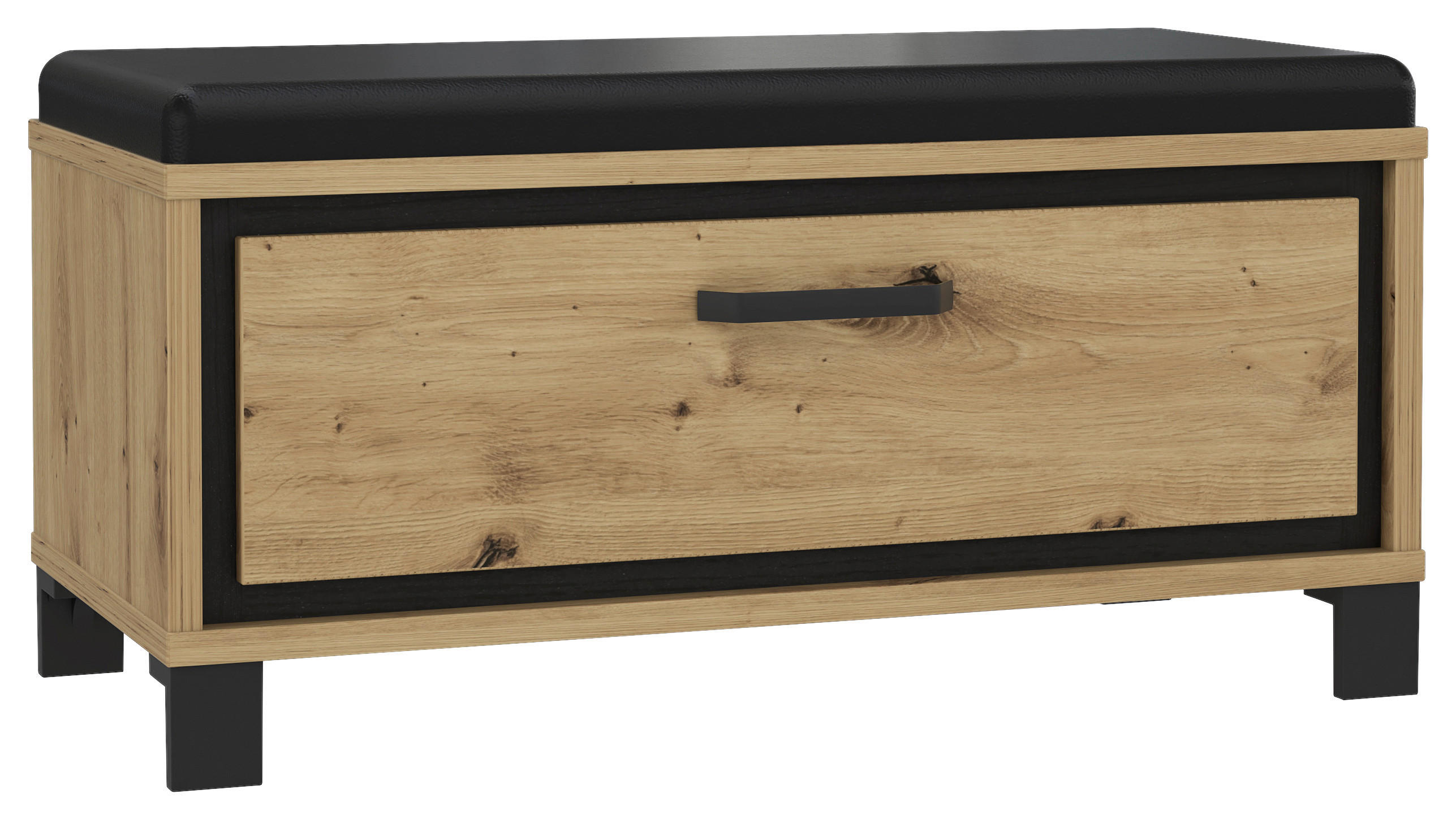 GARDEROBENBANK - Eichefarben/Schwarz, Basics, Kunststoff/Metall (89,1/44,7/41,5cm) - Livetastic