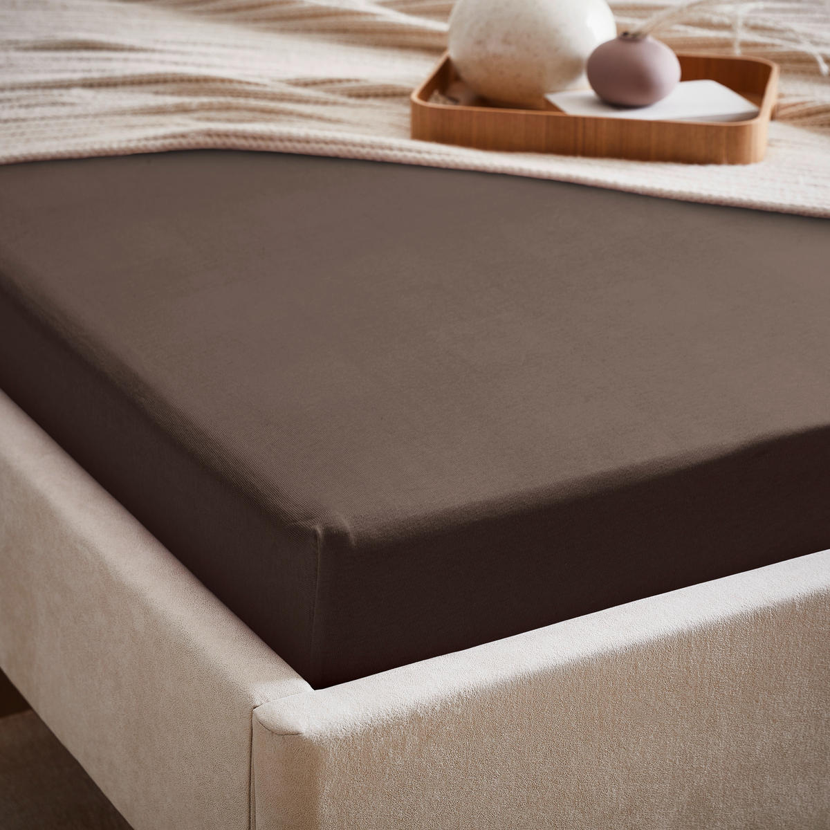 SPANNLEINTUCH 100/200 cm Jersey  - Braun, Basics, Textil (100/200cm) - Esposa