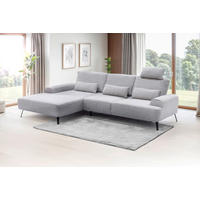 ECKSOFA Flachgewebe Hellgrau  - Hellgrau/Schwarz, Design, Textil/Metall (178/305cm) - Livetastic