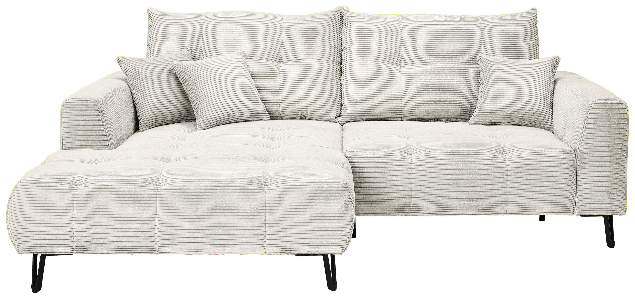 ECKSOFA Naturfarben Cord Zierkissen, Rückenkissen, Rücken echt, Sitztiefenverstellung  - Schwarz/Naturfarben, KONVENTIONELL, Textil/Metall (185/250cm) - Carryhome