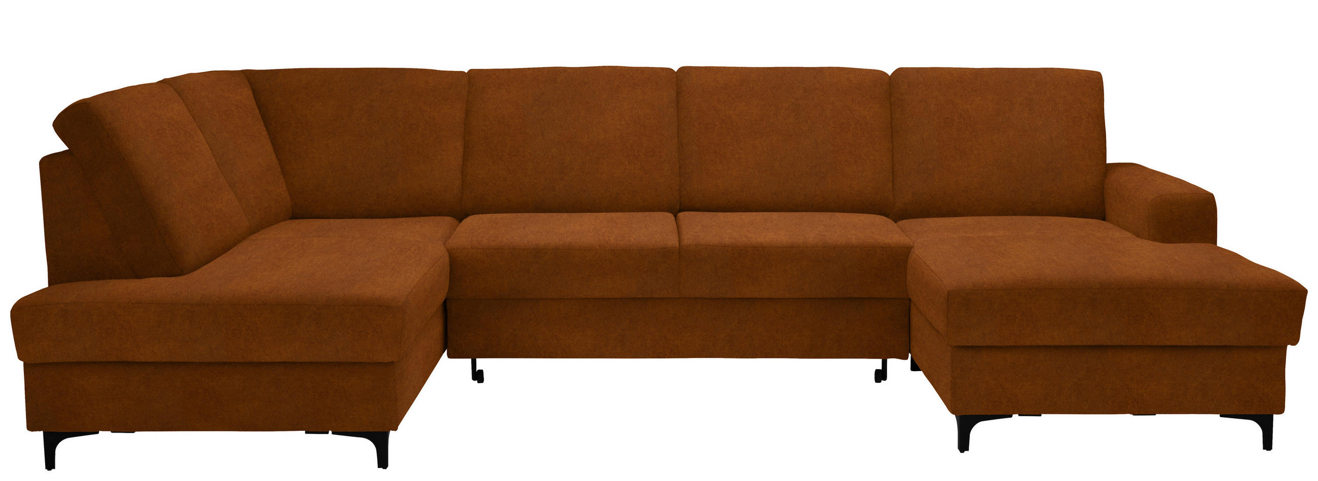 WOHNLANDSCHAFT Cognac Flachgewebe  - Cognac/Schwarz, KONVENTIONELL, Textil/Metall (185/317/167cm) - Stylife