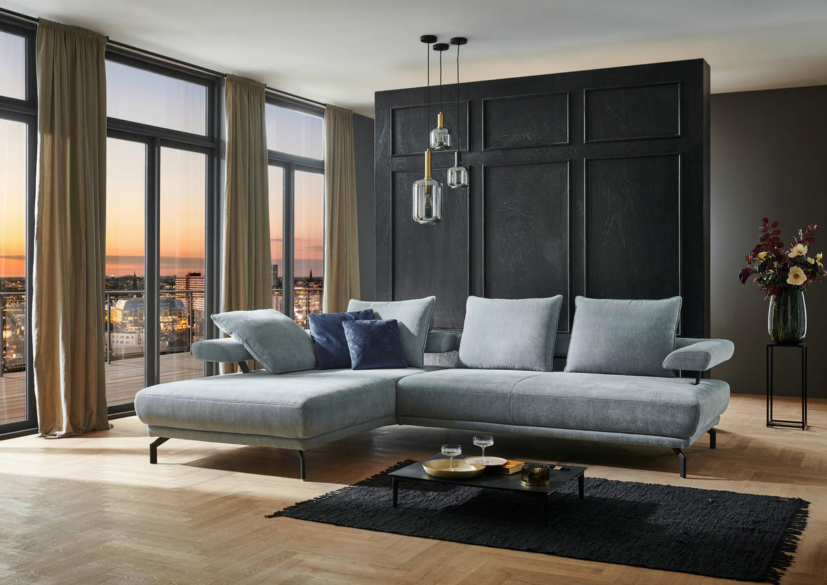 ECKSOFA in Chenille Hellblau  - Schwarz/Hellblau, Design, Textil/Metall (224/305cm) - Dieter Knoll
