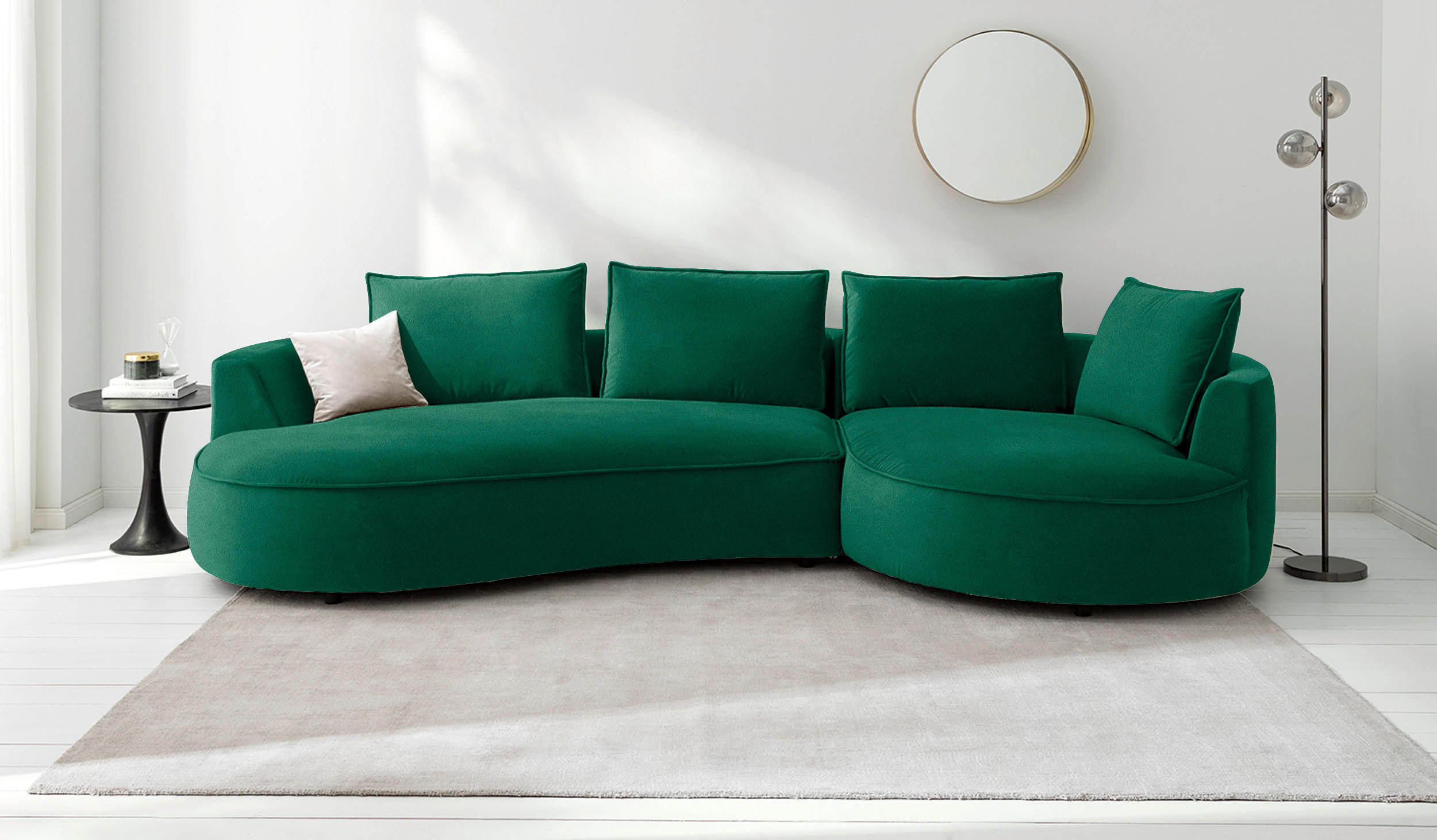 BIGSOFA in Samt Grün  - Schwarz/Grün, Design, Kunststoff/Textil (322/66/154cm) - home24