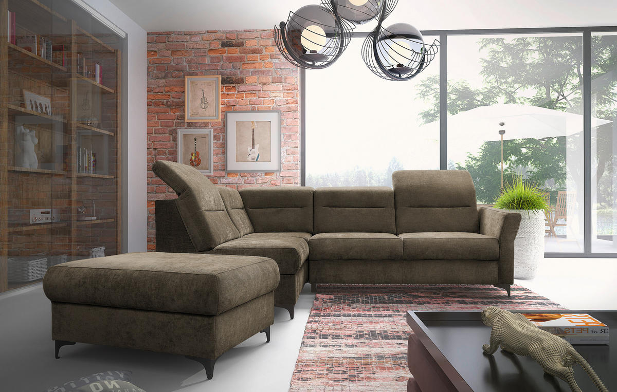 Ecksofa inkl. Funktionen Braun Webstoff  - Schwarz/Braun, KONVENTIONELL, Textil/Metall (177/272cm) - Stylife