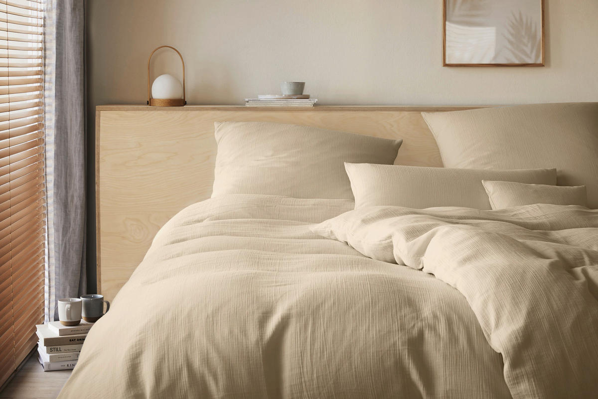 BETTWÄSCHESET 2-teilig Smooth Musselin 160/210 cm  - Beige, Basics, Textil (160/210cm) - Elegante