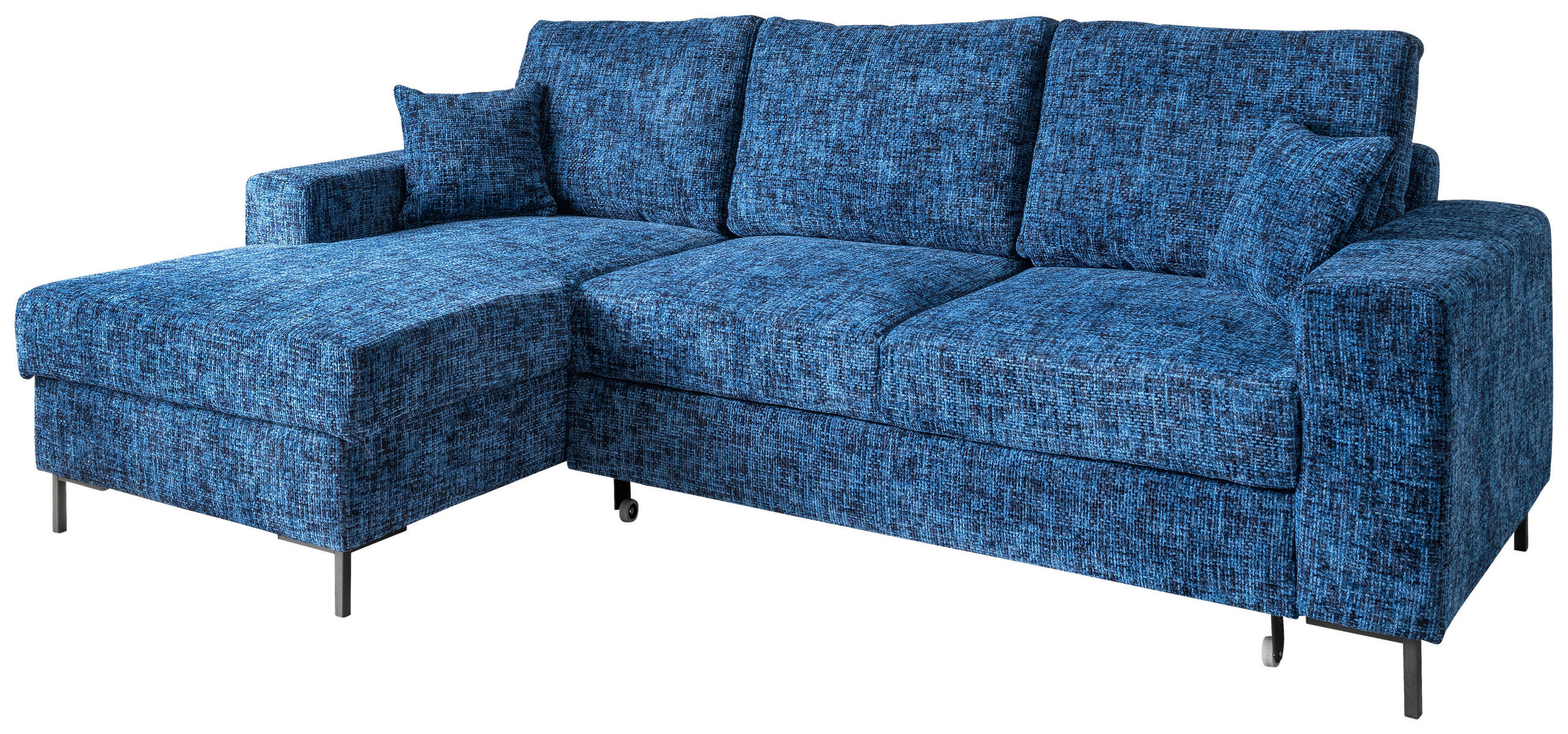 ECKSCHLAFSOFA  mit Rücken echt Struktur Blau  - Blau/Schwarz, KONVENTIONELL, Textil/Metall (143/237cm) - Livetastic