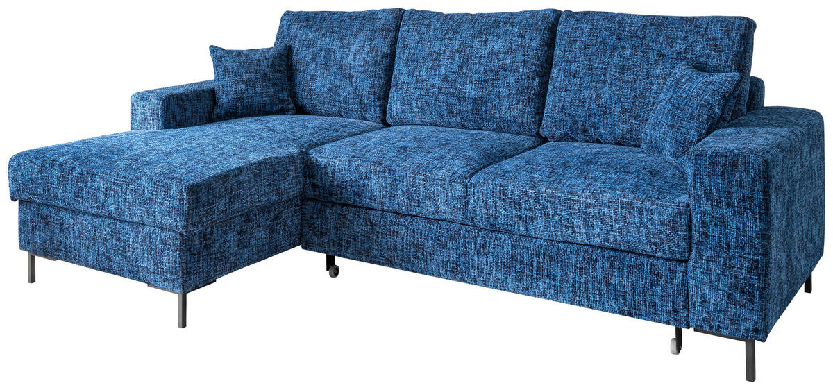 ECKSCHLAFSOFA  mit Rücken echt Struktur Blau  - Blau/Schwarz, KONVENTIONELL, Textil/Metall (143/237cm) - Livetastic