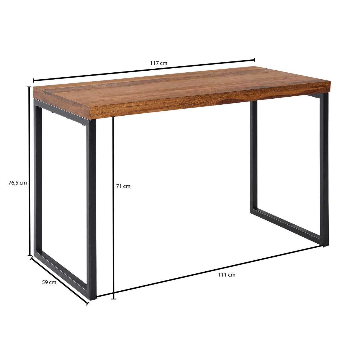 PISALNA MIZA les barve indijskega rožnega lesa  - črna/barve indijskega rožnega lesa, Moderno, kovina/les (117/59/76,5cm) - MID.YOU