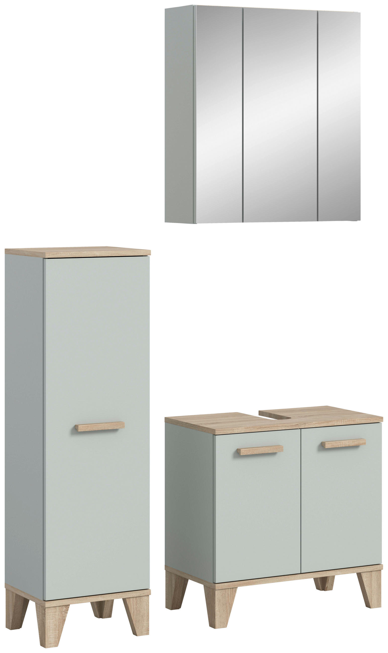 BADEZIMMER 3-teilig 94 cm - Eiche San Remo/Graugrün, Modern, Holzwerkstoff/Kunststoff (94cm) - MID.YOU