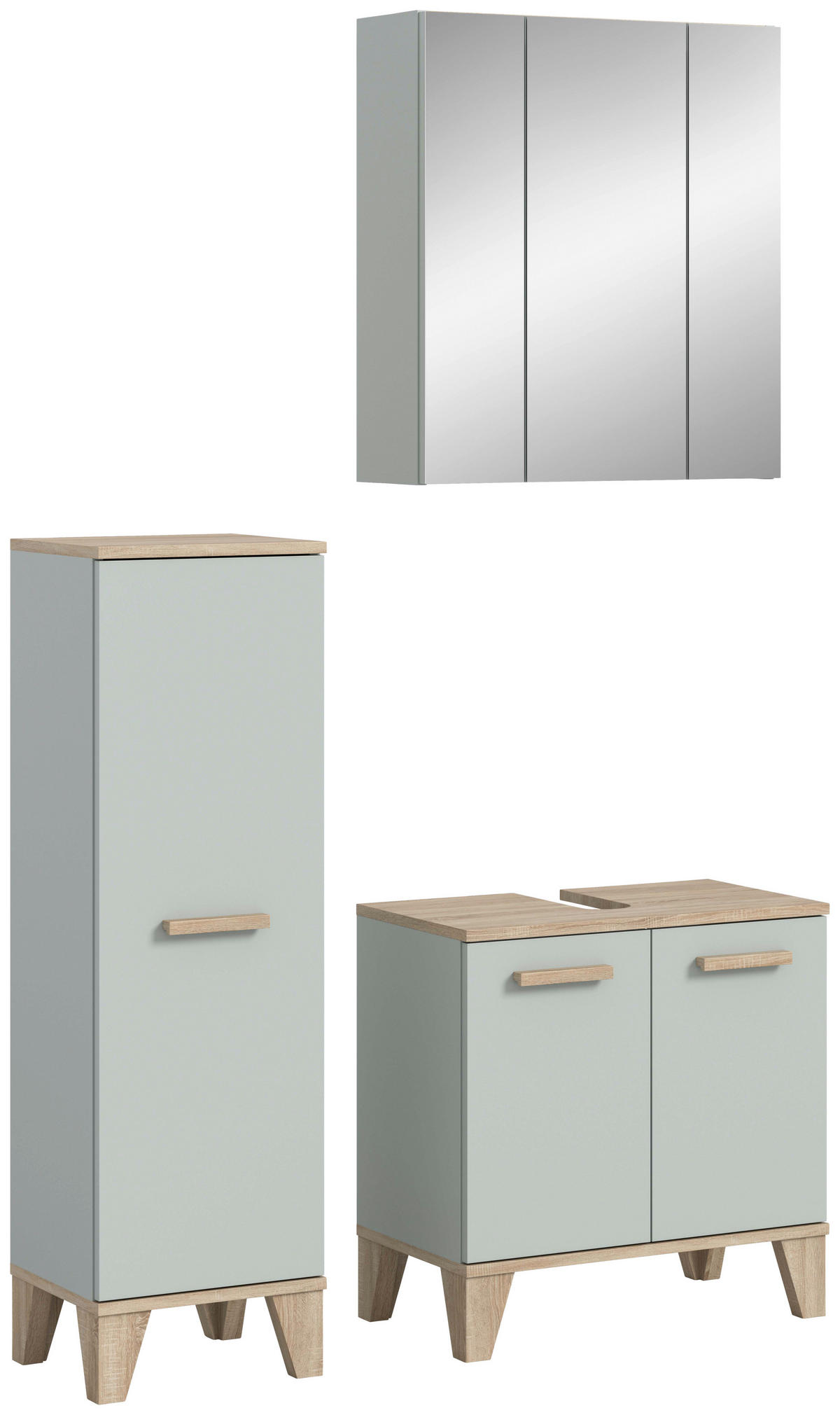 BADEZIMMER 3-teilig 94 cm  - Eiche San Remo/Graugrün, Modern, Holzwerkstoff/Kunststoff (94cm) - MID.YOU