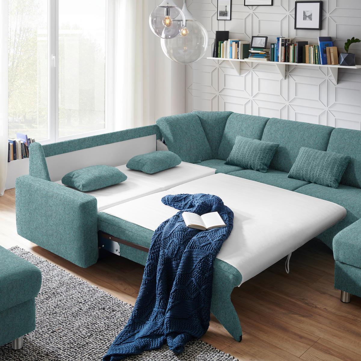WOHNLANDSCHAFT in Chenille Türkis  - Türkis/Alufarben, KONVENTIONELL, Kunststoff/Textil (236/322/158cm) - Sedda