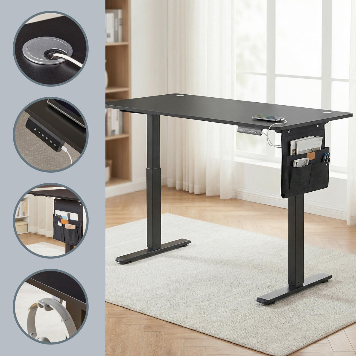 SCHREIBTISCH 140/60/72-120 cm Schwarz elektrisch höhenverstellbar  - Schwarz/Weiß, Basics, Holzwerkstoff/Metall (140/60/72-120cm) - Boxxx