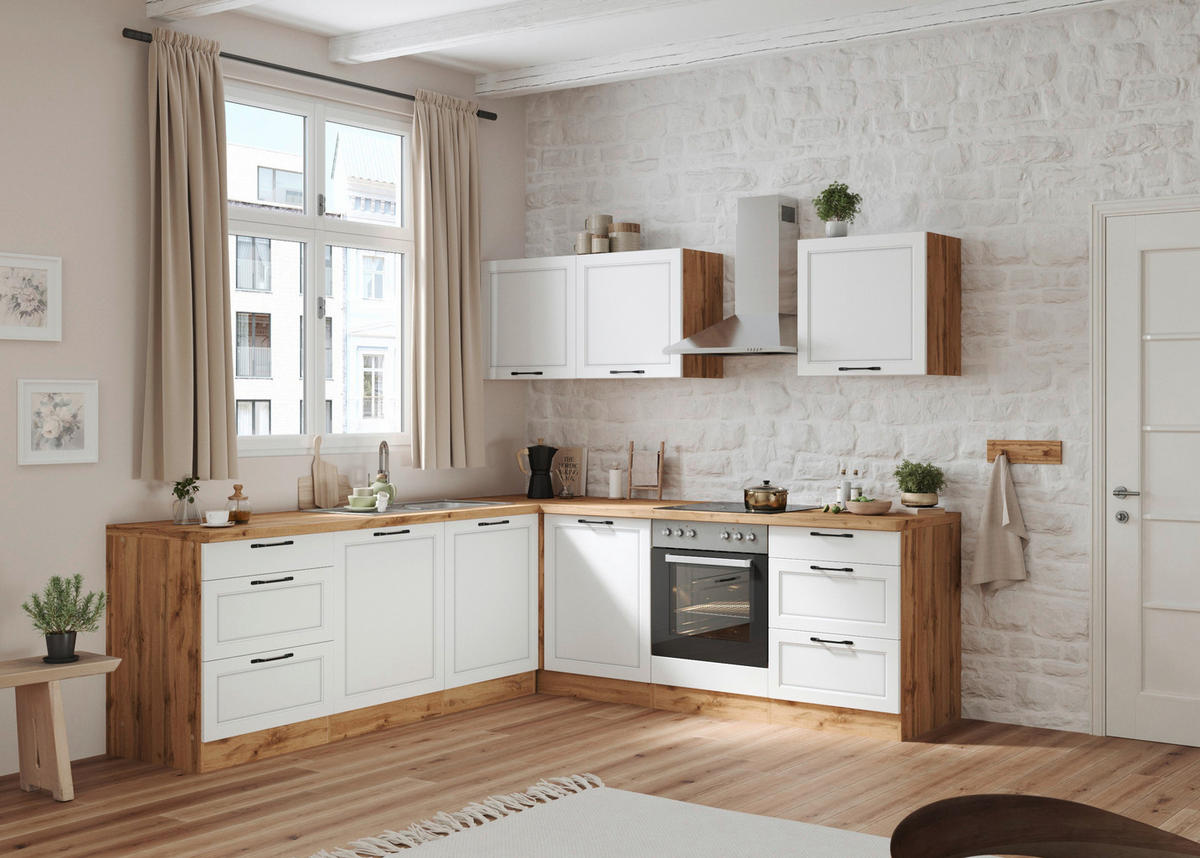 ECKKÜCHE 240/240 cm  in Weiß, Eiche Wotan  - Eiche Wotan/Schwarz, LIFESTYLE, Holzwerkstoff/Metall (240/240cm) - Held