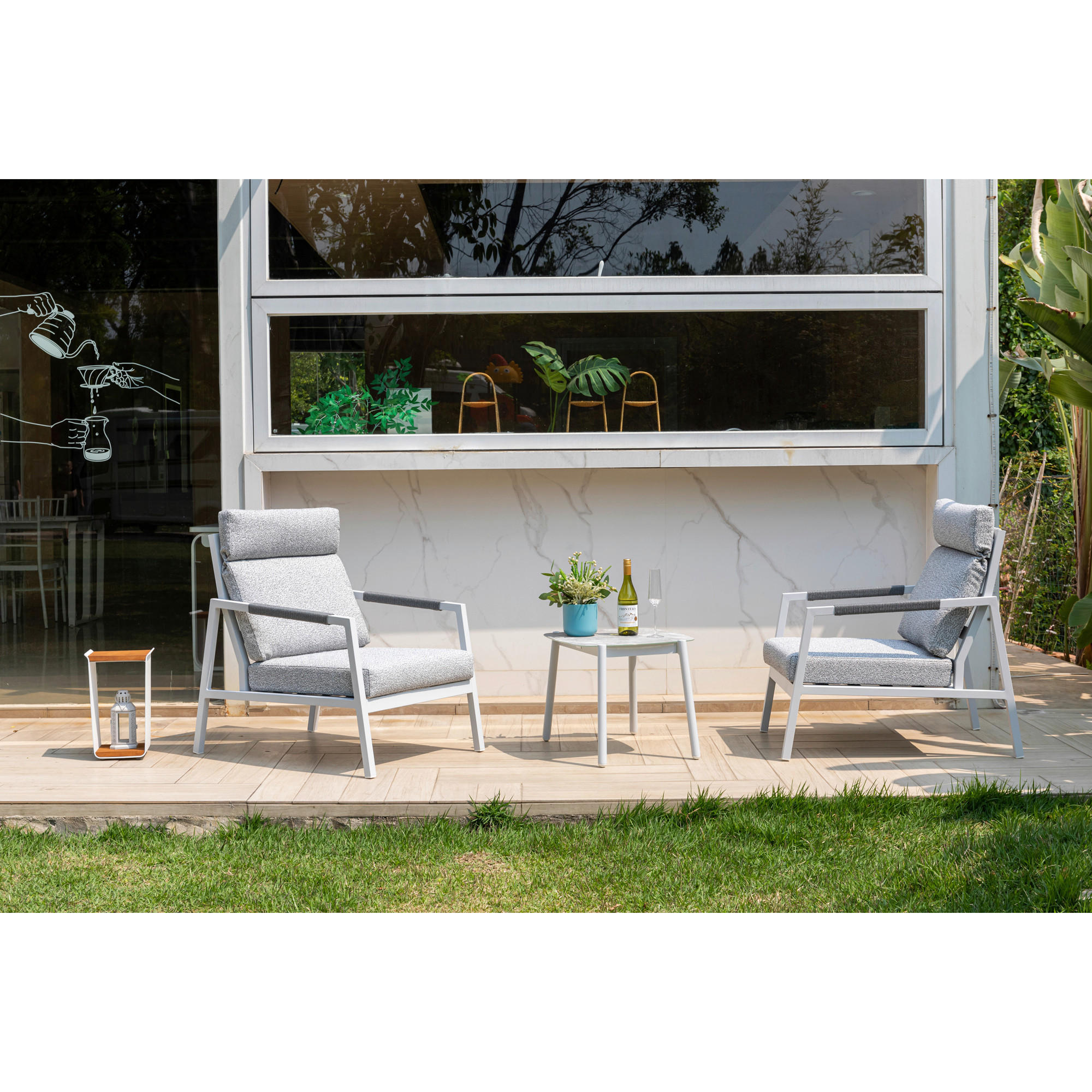 GARTENSET 3-teilig Aluminium 3-teilig  - Hellgrau, MODERN, Metall