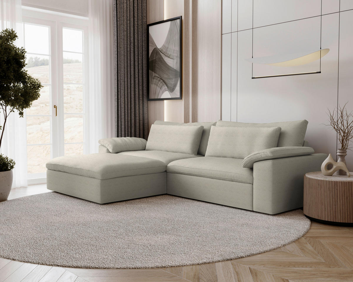 ECKSOFA  Chenille Hellbraun  - Hellbraun/Schwarz, Modern, Kunststoff/Textil (198/306cm) - Carryhome