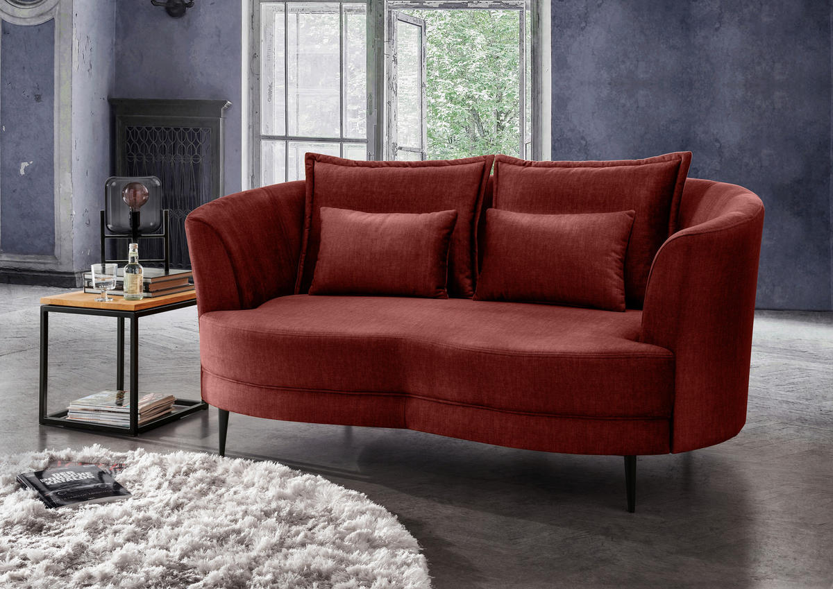 2-SITZER-SOFA in Velours Koralle  - Koralle/Schwarz, Modern, Textil/Metall (179/85/101cm) - Livetastic