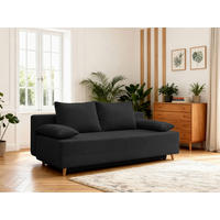 SCHLAFSOFA LUMOS Samt Schwarz  inkl. Rückenkissen, Armlehnenkissen, Schlaffunktion, Rücken echt, Stauraum  - Schwarz/Naturfarben, Design, Textil (206/96/96cm) - P & B
