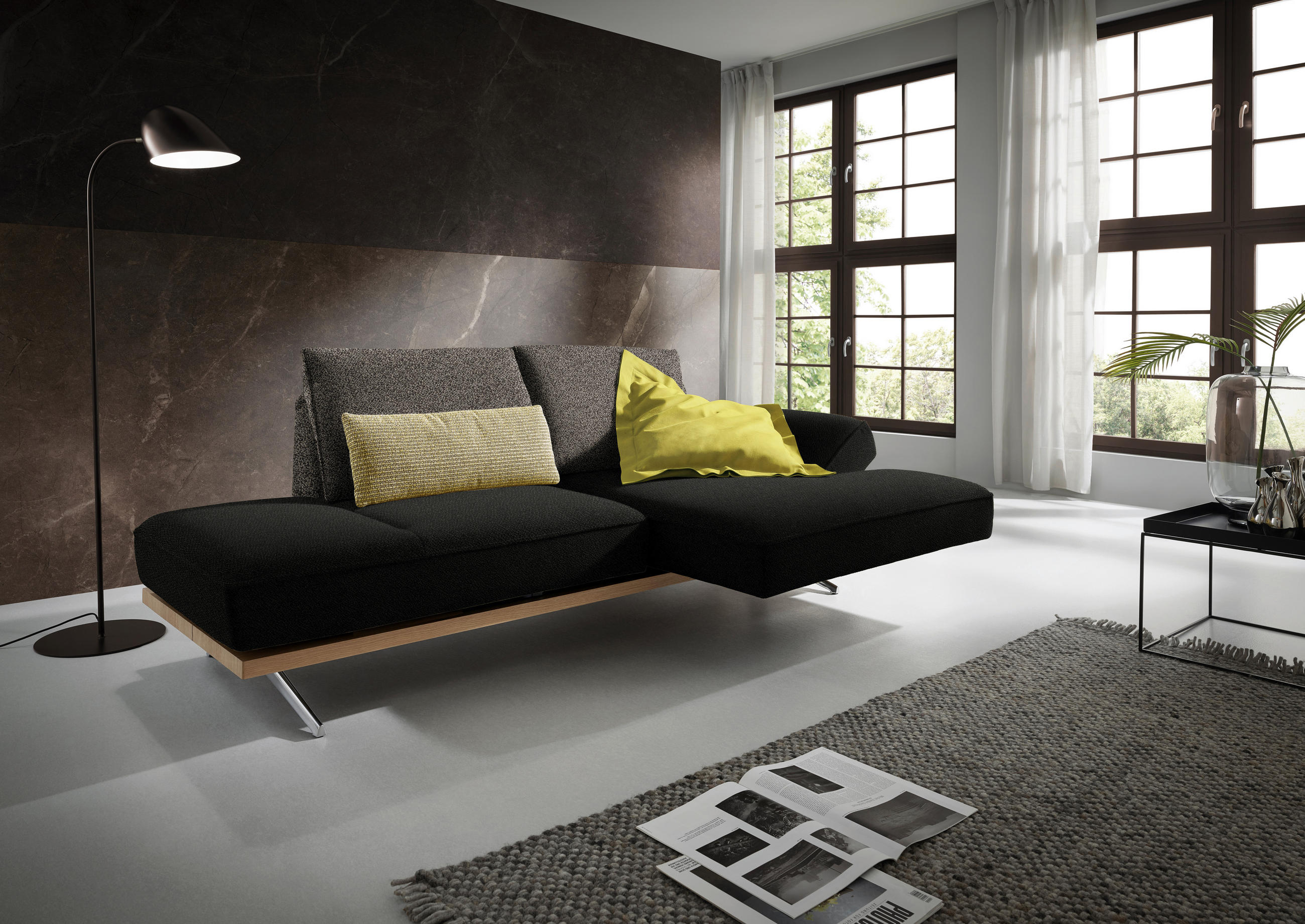 ECKSOFA in Flachgewebe Dunkelgrün  - Chromfarben/Dunkelgrün, Design, Holz/Textil (240/132cm) - Koinor