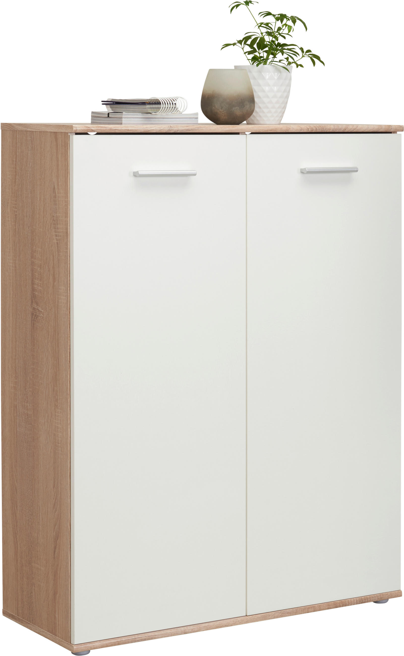 SCHUHSCHRANK Weiß, Sonoma Eiche  - Silberfarben/Weiß, Design, Holzwerkstoff/Kunststoff (90/118/36cm) - Carryhome