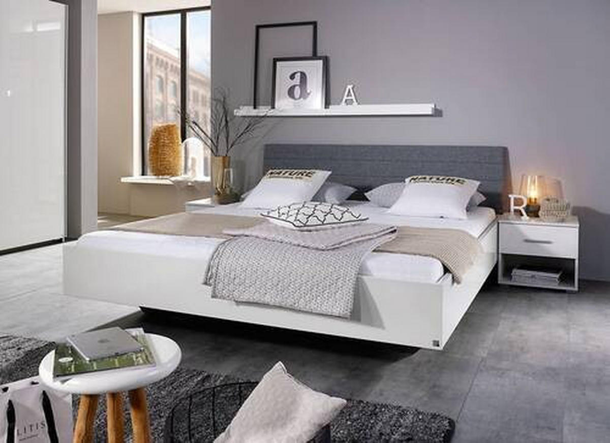 POSTELJA 180 cm   x 200 cm  , leseni material bela, visoki sijaj  - siva/bela, Konvencionalno, leseni material/tekstil (180/200cm) - Rauch Möbel