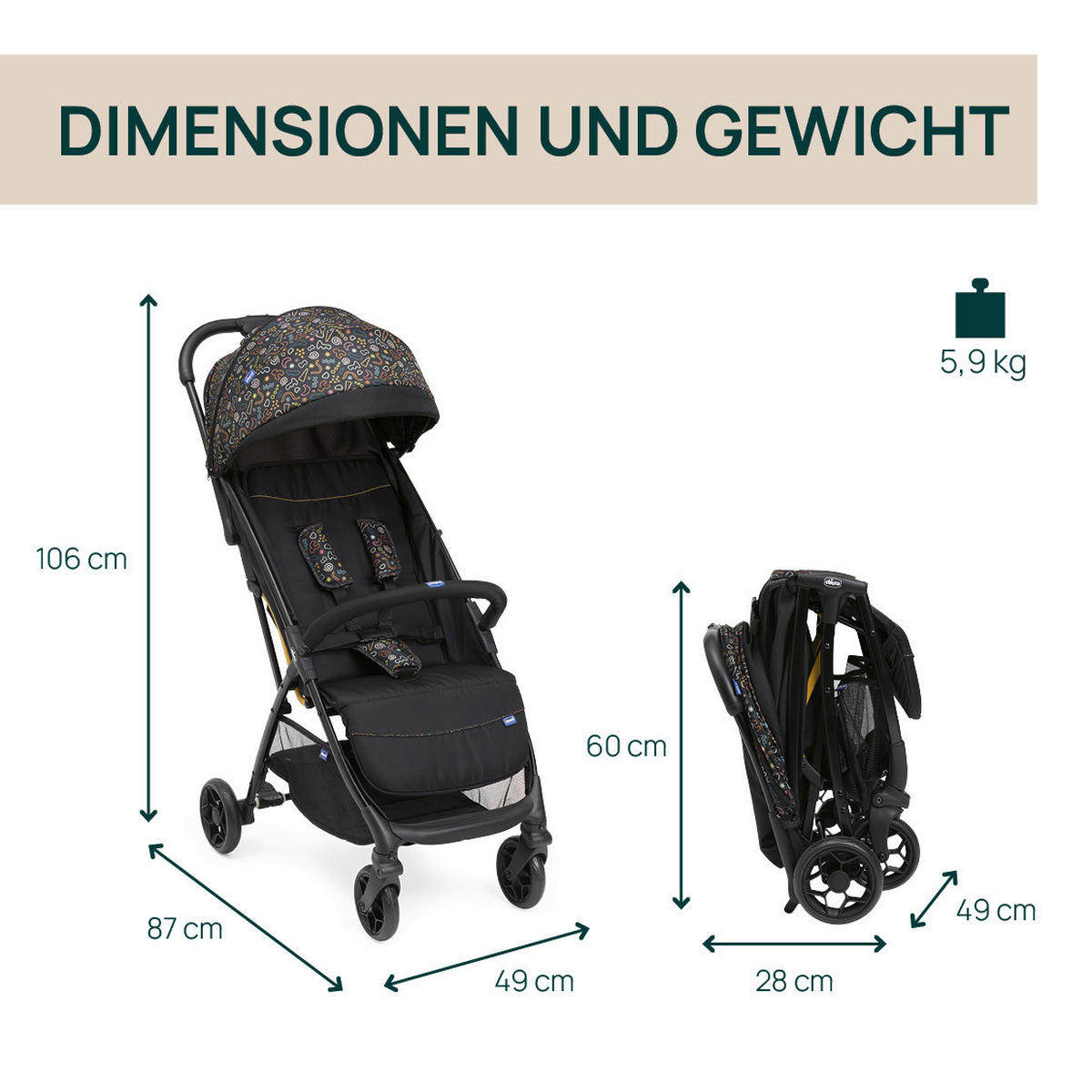 BUGGY GLEE  - Schwarz, Basics, Textil/Metall (49/87/106cm) - Chicco