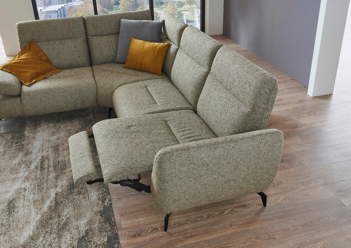 ECKSOFA in Webstoff Graubraun  - Graubraun/Schwarz, Design, Textil/Metall (223/290cm) - Moderano