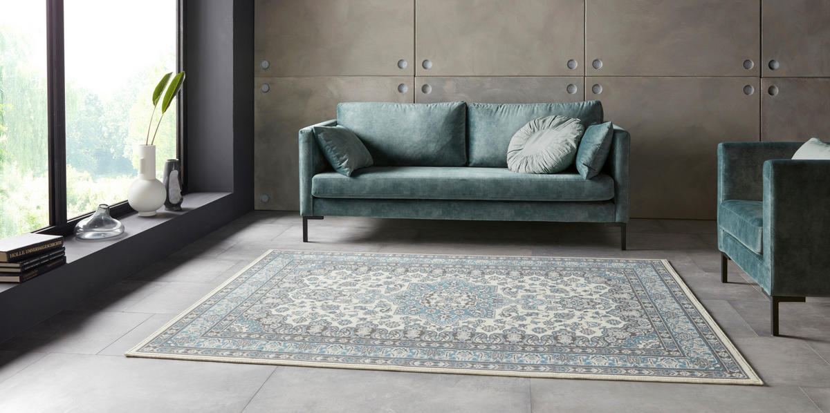 VINTAGE-TEPPICH 200/290 cm Mirkan Hellblau, Creme  - Creme/Hellblau, Basics, Kunststoff/Textil (200/290cm) - Hanse Home