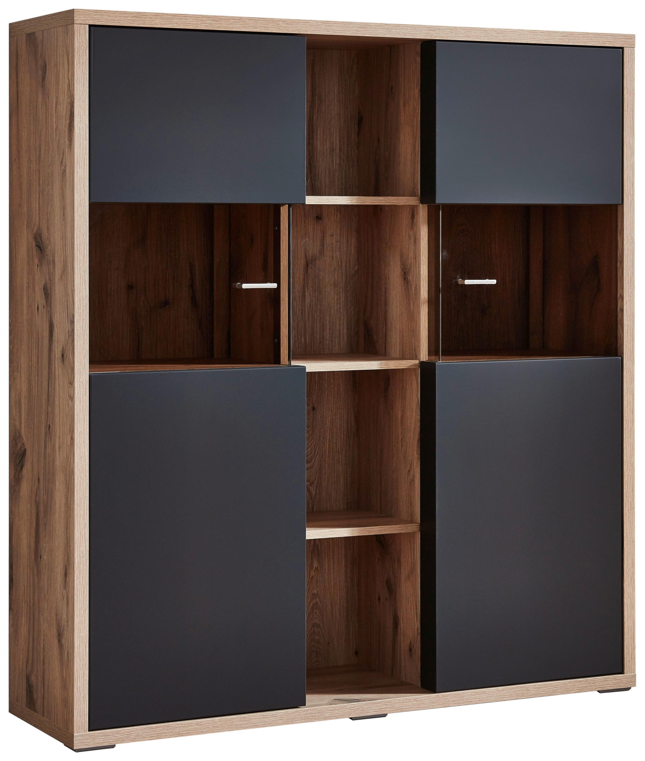HIGHBOARD Grau, Eichefarben Einlegeböden - Eichefarben/Grau, Design, Glas/Holzwerkstoff (126/139/37cm) - Stylife