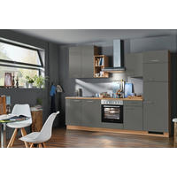 KÜCHENBLOCK 280 cm   in Anthrazit, Eichefarben  - Edelstahlfarben/Eichefarben, KONVENTIONELL, Holzwerkstoff/Metall (280cm) - Welnova