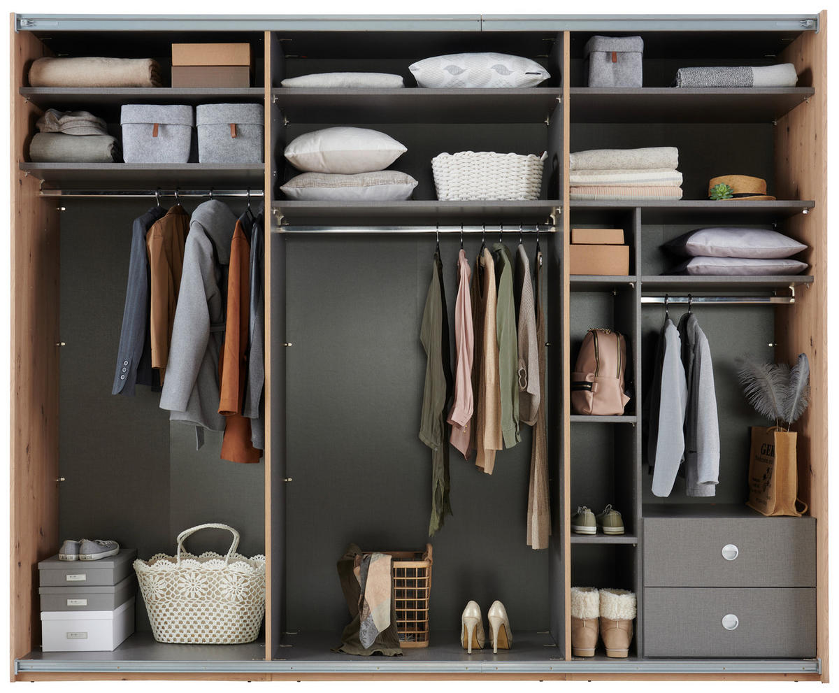 SCHWEBETÜRENSCHRANK Graphitfarben, Weiss, Eiche Artisan  - Chromfarben/Weiss, Konventionell, Holzwerkstoff/Metall (270/225/64cm) - home24