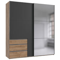 SCHWEBETÜRENSCHRANK 200/216/65 cm,  in Graphitfarben, Eichefarben, 2 Tür(en)  - Chromfarben/Eichefarben, MODERN, Glas/Holzwerkstoff (200/216/65cm) - MID.YOU