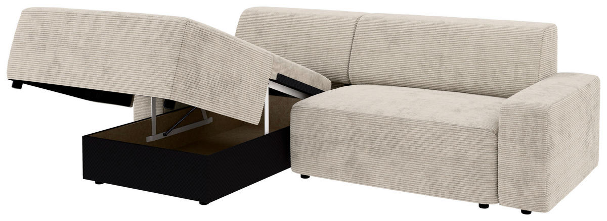ECKSOFA in Cord Creme  - Creme/Schwarz, Modern, Kunststoff/Textil (162/246cm) - Trendmanufaktur