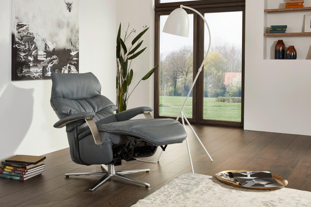 POČIVALNIK,  barve grafita usnje - barve nerjavečega jekla/barve grafita, Design, kovina/usnje (70/113/86cm) - Himolla