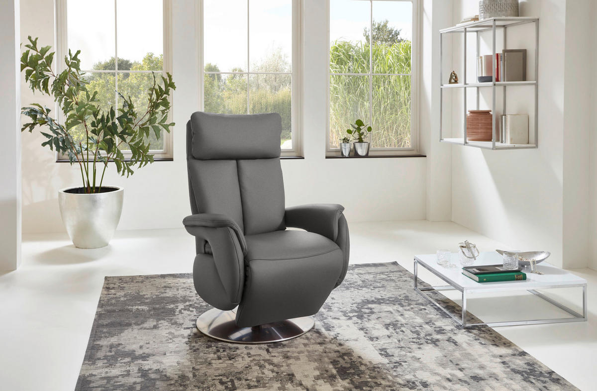 RELAXSESSEL in Leder Grau  - Edelstahlfarben/Grau, Konventionell, Leder/Metall (78/110/81cm) - Cantus