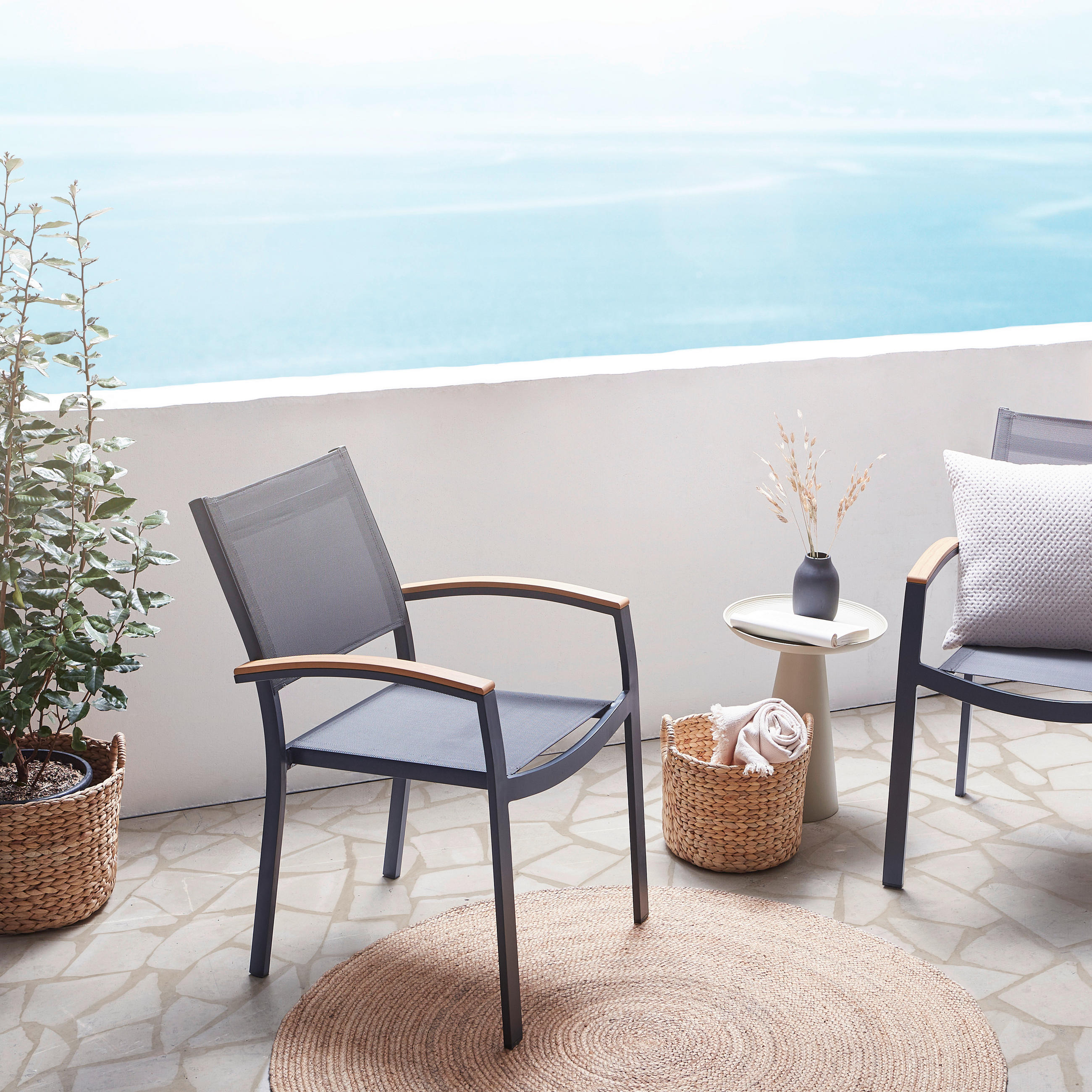 STAPELSESSEL Aluminium Anthrazit, Braun  - Anthrazit/Braun, MODERN, Kunststoff/Textil (66/86/56cm) - Ambia Garden