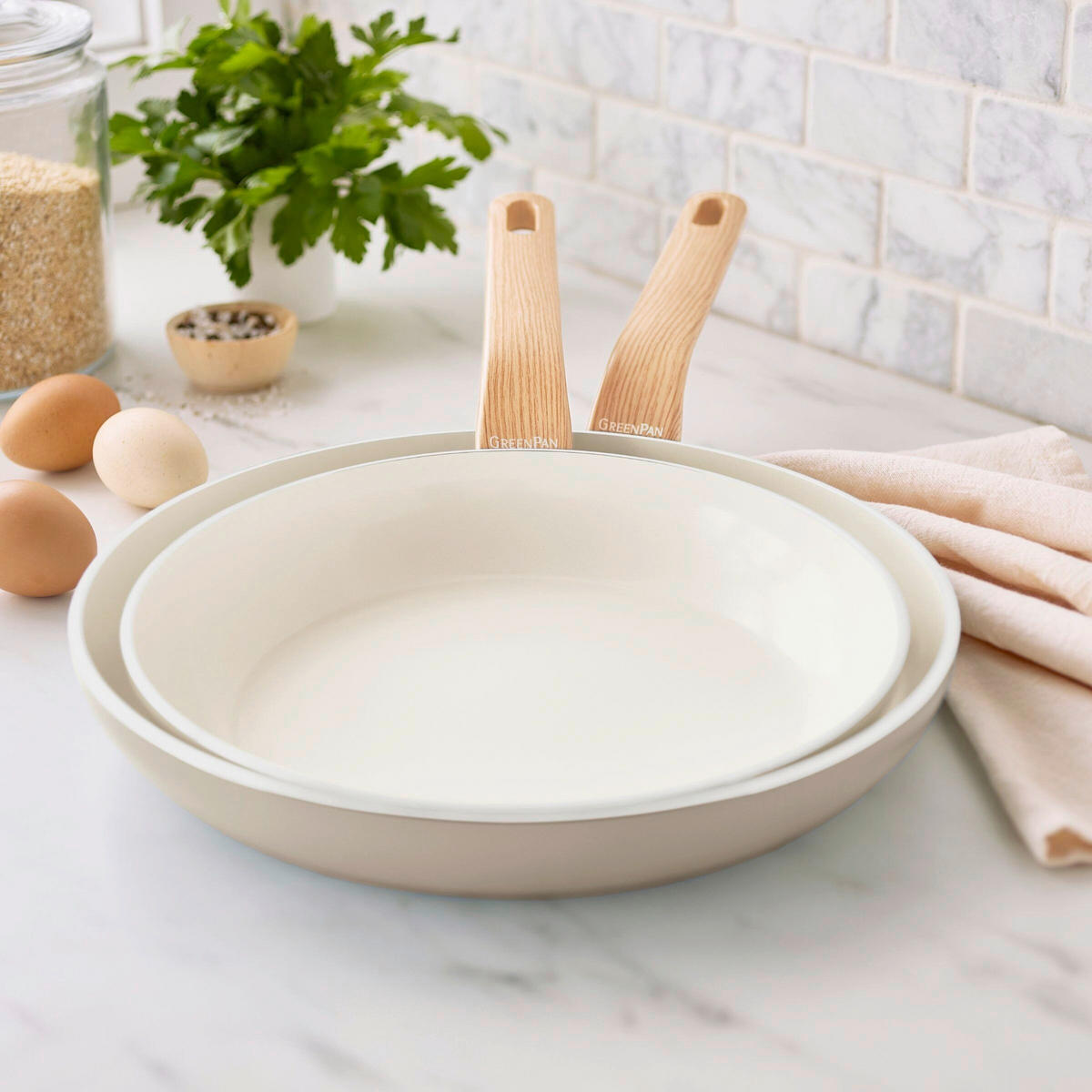 PFANNENSET Essence 2-teilig 26 + 30 cm  - Taupe/Tannenholzfarben, Basics, Kunststoff/Metall (26 + 30cm) - GreenPan