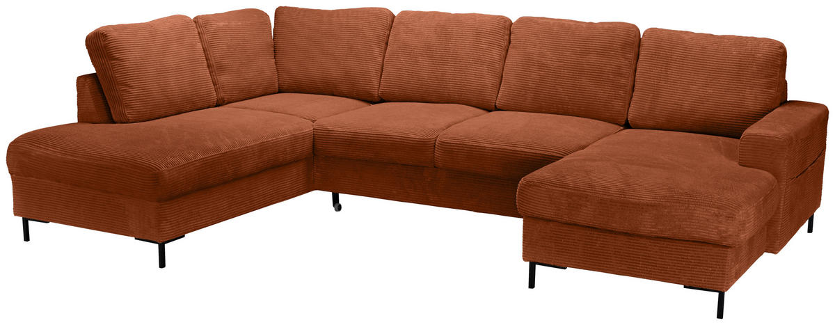WOHNLANDSCHAFT Rostfarben Cord  - Rostfarben/Schwarz, KONVENTIONELL, Textil/Metall (197/303/148cm) - Carryhome